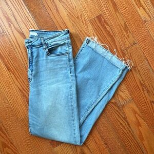 EUC Hidden Light Wash Raw Hem Cropped Bootcut Jean